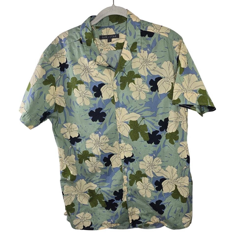 Slate & Stone Green Garden Floral Short Sleeve Button-up Shirt Size Large